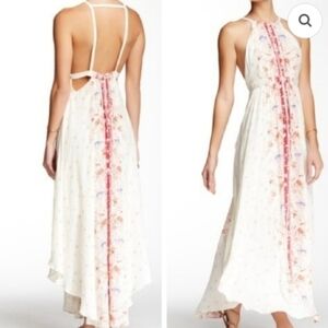 Free People Cream and Red Backless Dress
